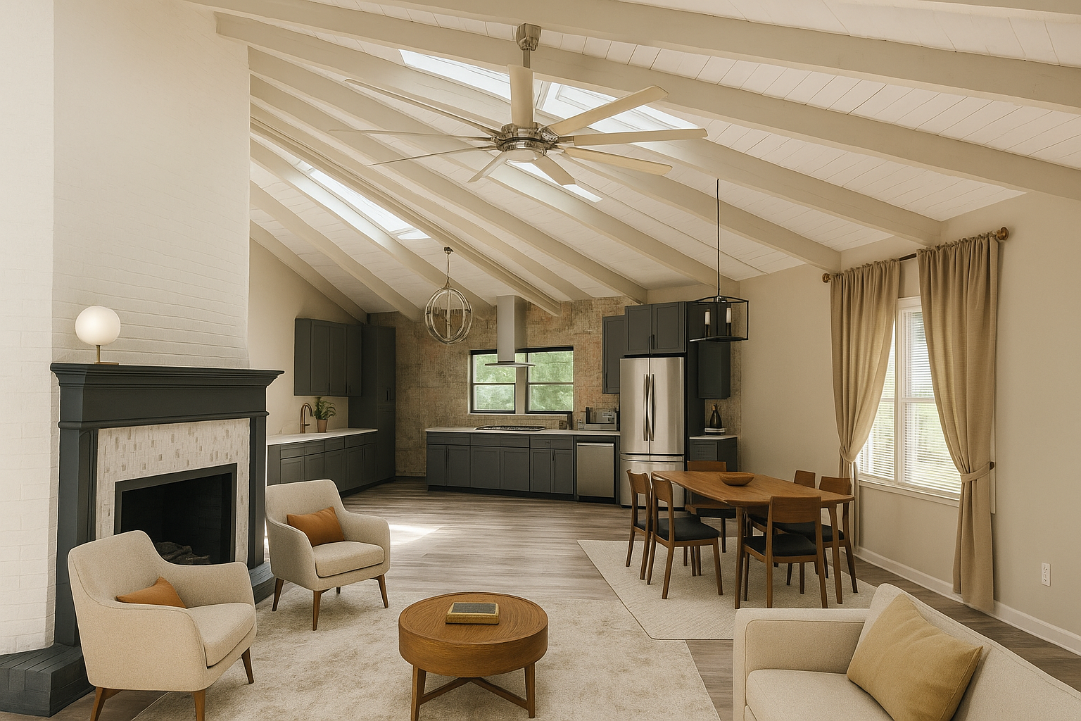 Professionally staged living room with modern furniture